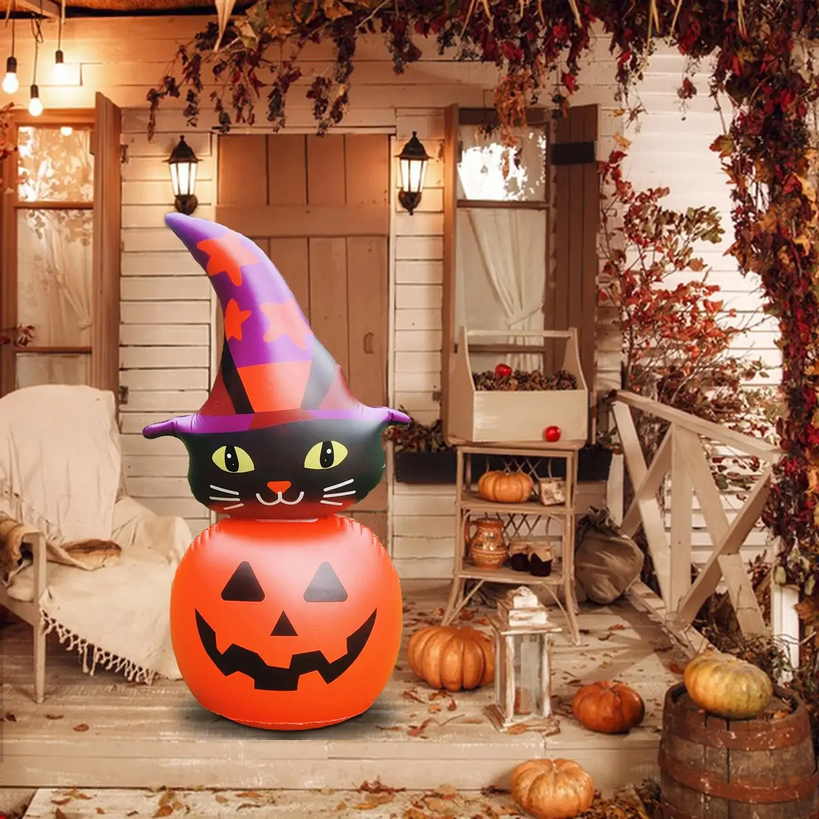 

3.8ft Halloween Inflatable Decoration Pumpkin Cat Flashing Light for Holiday Garden Outdoor Yard Decor