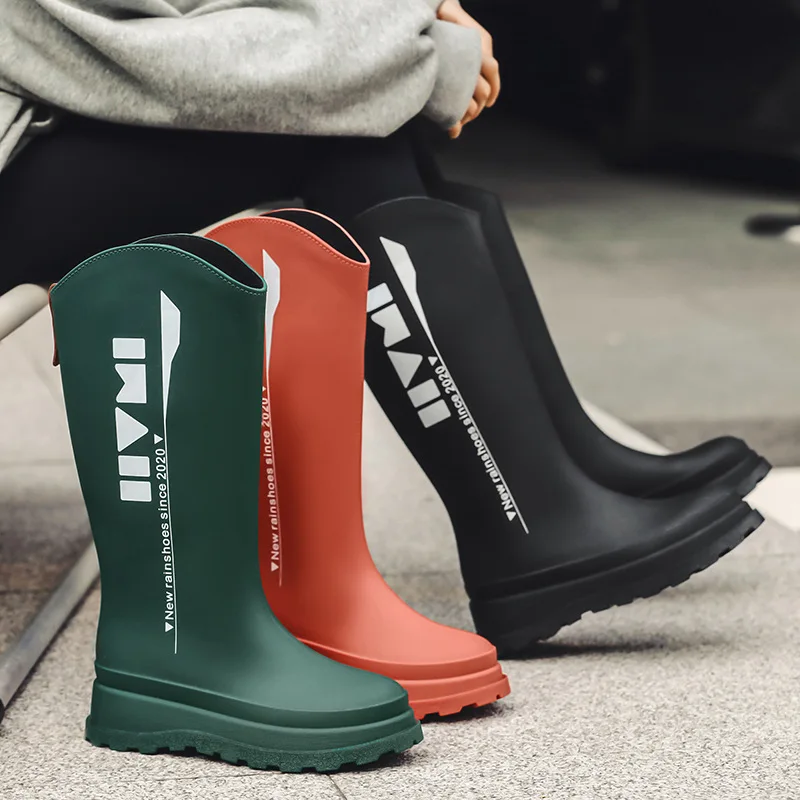 Bottes de pluie non ald à bout rond pour adultes et femmes, chaussures d'eau à tube long, vêtements d'extérieur, chaussures de camping quatre saisons, nouveau