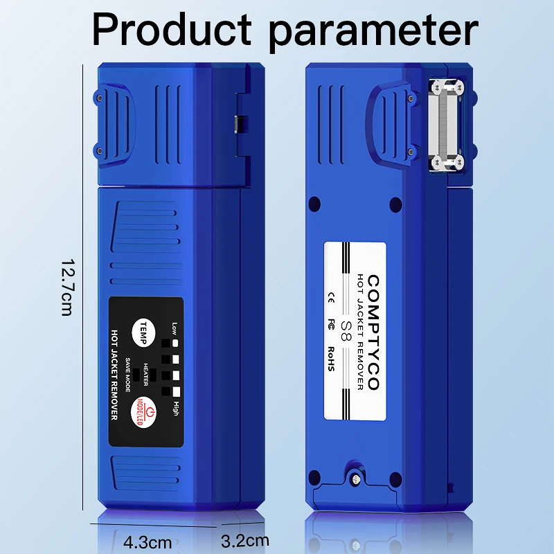 S8Rechargeable Fiber Optic Thermal Stripper Clamp Type Hot Jacket Remover for 1-48 Core Ribbon Fiber Bundle Pigtail Bare Fiber