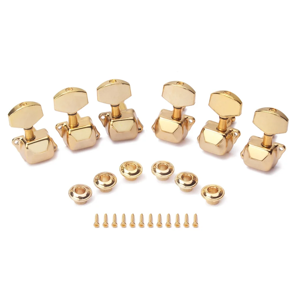 

6Pcs Gold Plated Guitar Machine Heads Semiclosed Type 3 Left 3 Right for Acoustic Electric Bass Guitars Tuning Keys Replacement