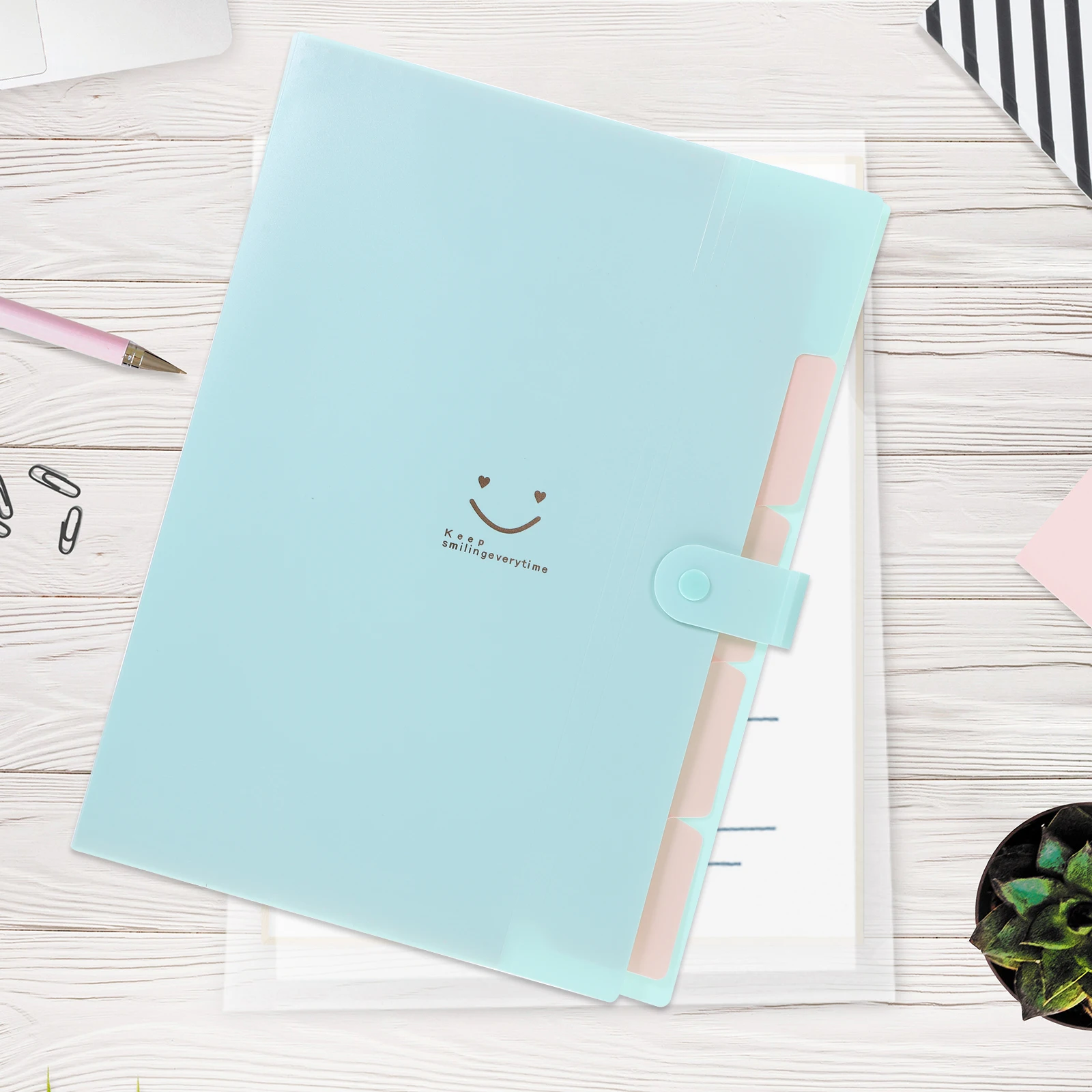 

Expandable File 5 Pockets File Folder With Snap Closure Plastic Snap Closure Office Document Storage Solution