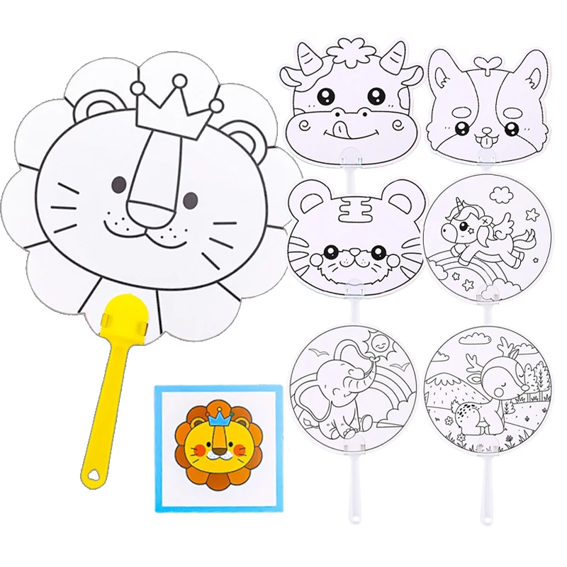 5/10pcs Graffiti Fan Paper Handmade DIY Material Party Favors Summer Fan Portable Cartoon Animal Pattern Festival Gifts TMZ