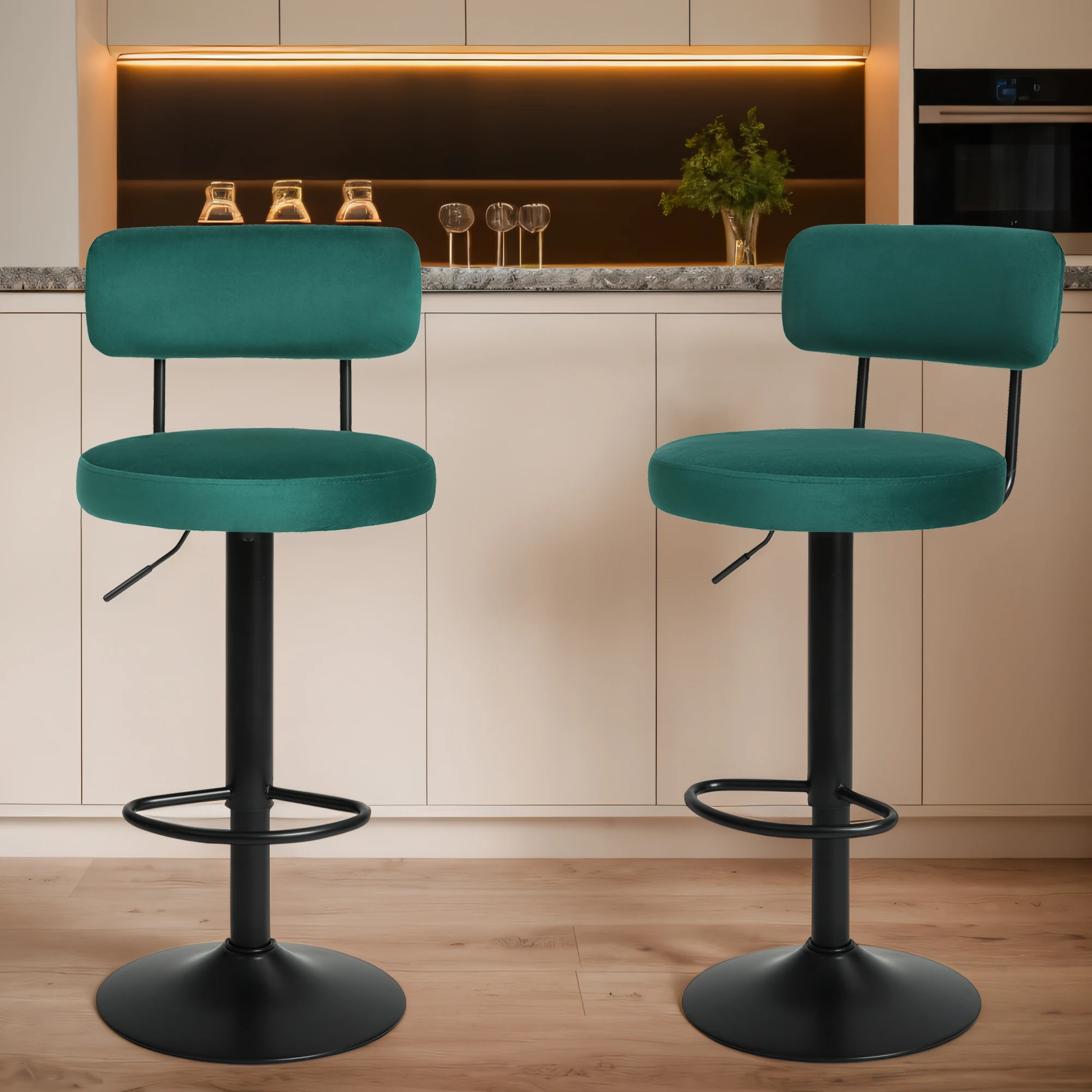 

Counter Stools,Set of 2 Bar Stools with Back and Footrest, Modern Metal Counter Height Barstools for Kitchen Home Bar