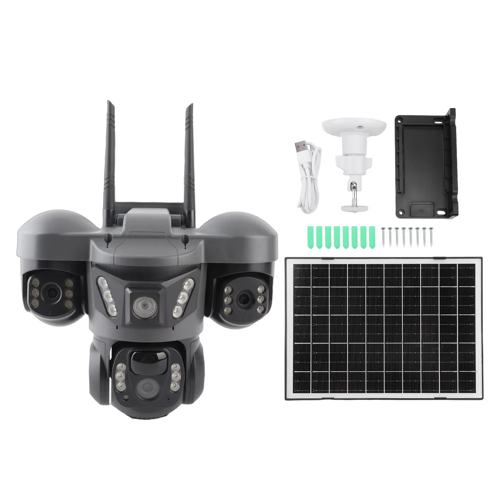 Solar Security Camera AI WiFi 6K 12MP Triple Lens UHD Camera 2 Way Talk IP66 Water Proof PTZ Camera PIR Motion Detection for V38