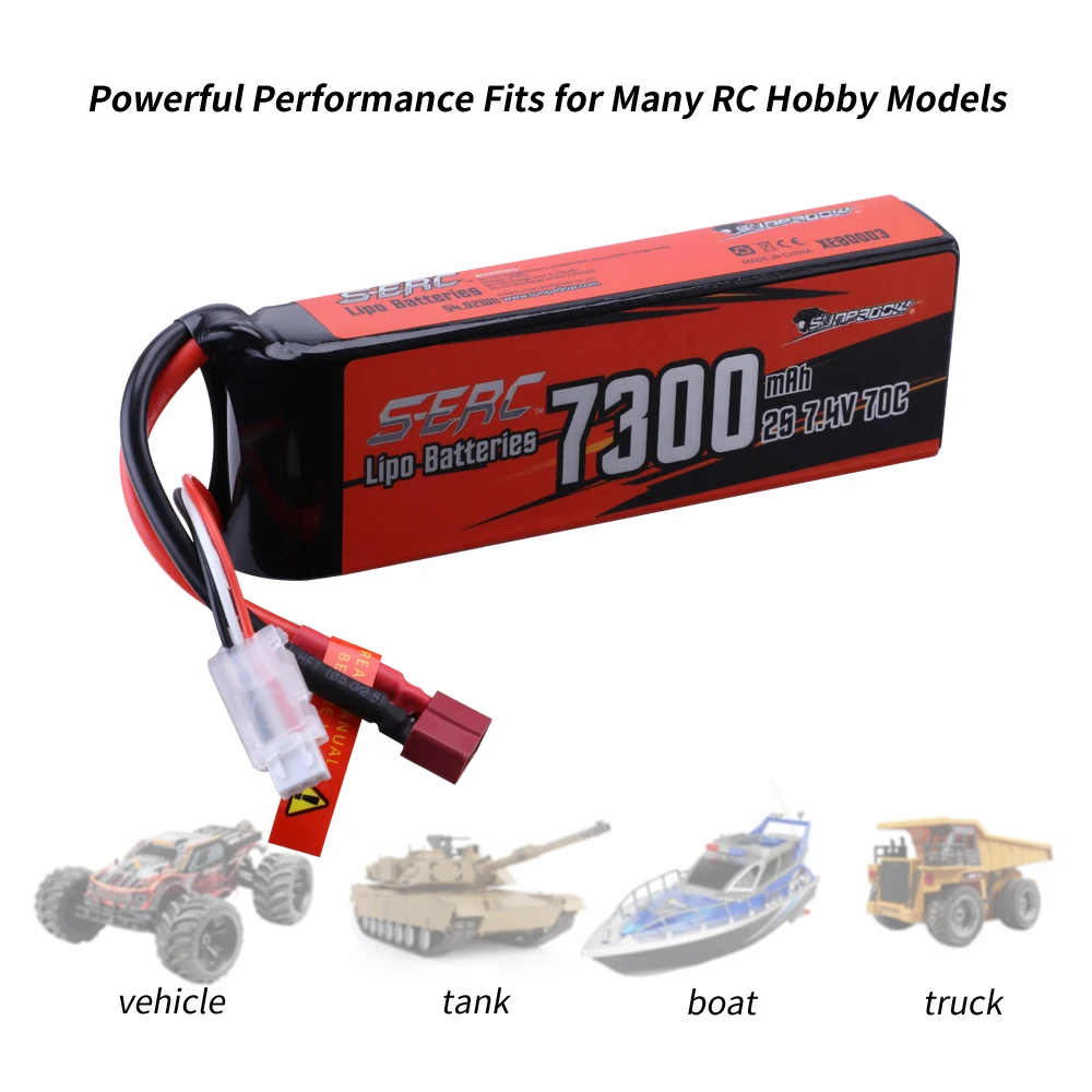 Sunpadow 2S Lipo Battery for 7300mAh 70C 7.4V with Deans T Plug Soft Pack RC Vehicle Car Truck Tank Buggy Truggy Racing