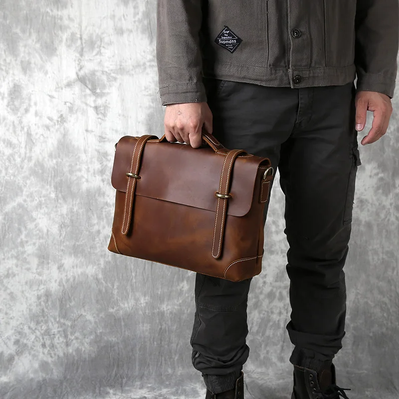 Retro Leder herren Handtasche Top Schicht Rindsleder Aktentasche Crazy Horse Leder Messenger Schulter Große Kapazität Computer Tasche NZPJ – Detail 6