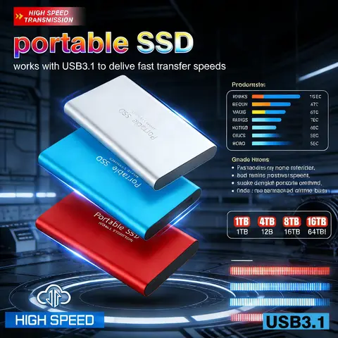 Original External hard drive portable SSD 2TB 4TB 8TBUSB 3.1 Type-C Mass Storage Solid State Disk for Mac/ Pc/Laptops/Phones