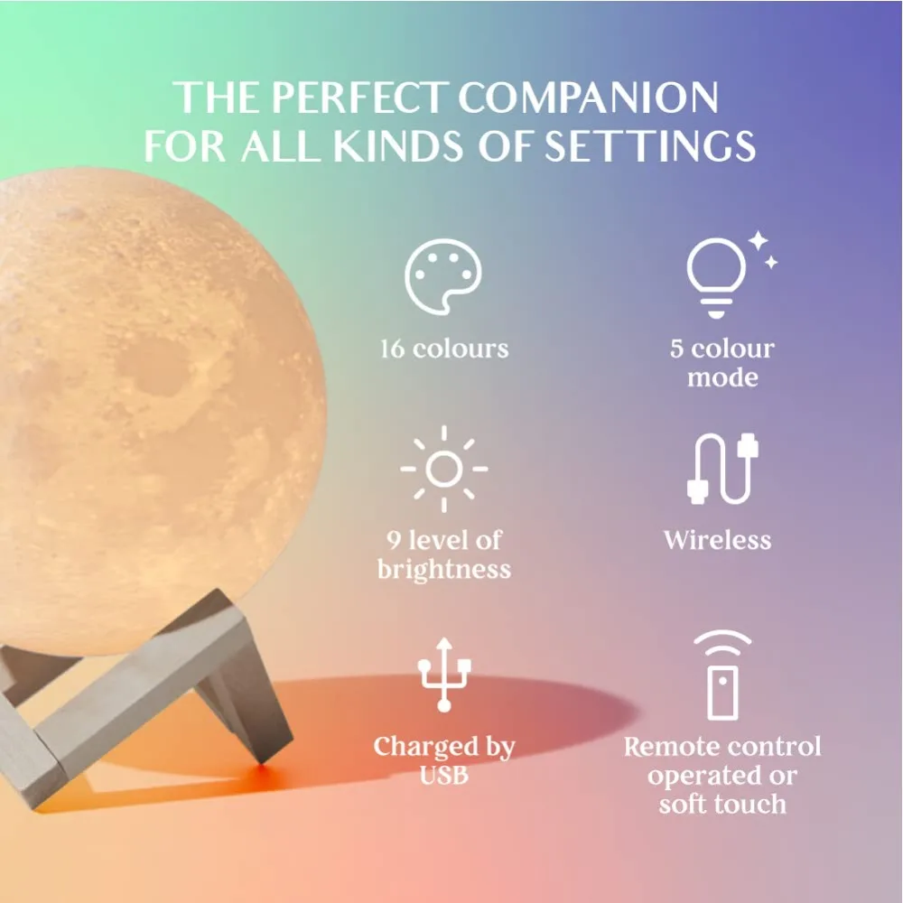 Moon LampLED Night Light, presente de Natal/aniversário para mulheres e crianças com suporte de madeira e controle remoto 5,9 polegadas