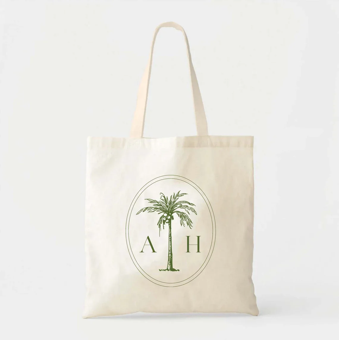 Palm Tree Monogram Tote - Wedding Welcome Bag - Minimal Wedding Tote - Bachelorette Gift Bags - Destination Wedding Tote - Mexic