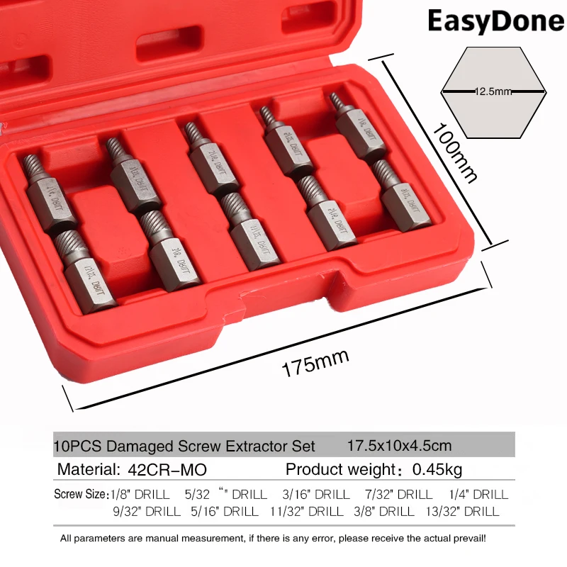 10Pcs Screw Extractor Set 40CR-MO Damaged Screw Extractor Set Metal easy drill bolt stud multi-spline screw extractor set