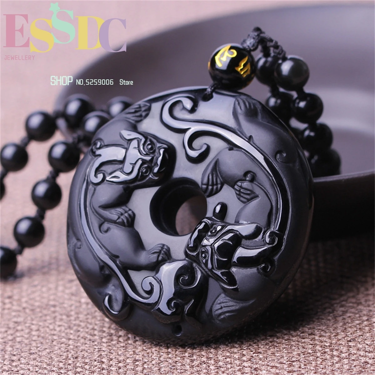 Wholesale Natural Black Obsidian Double Pixiu Hanging Necklace for Men and Women Pendants Jewellery  Amulet Gift Charm Versatile