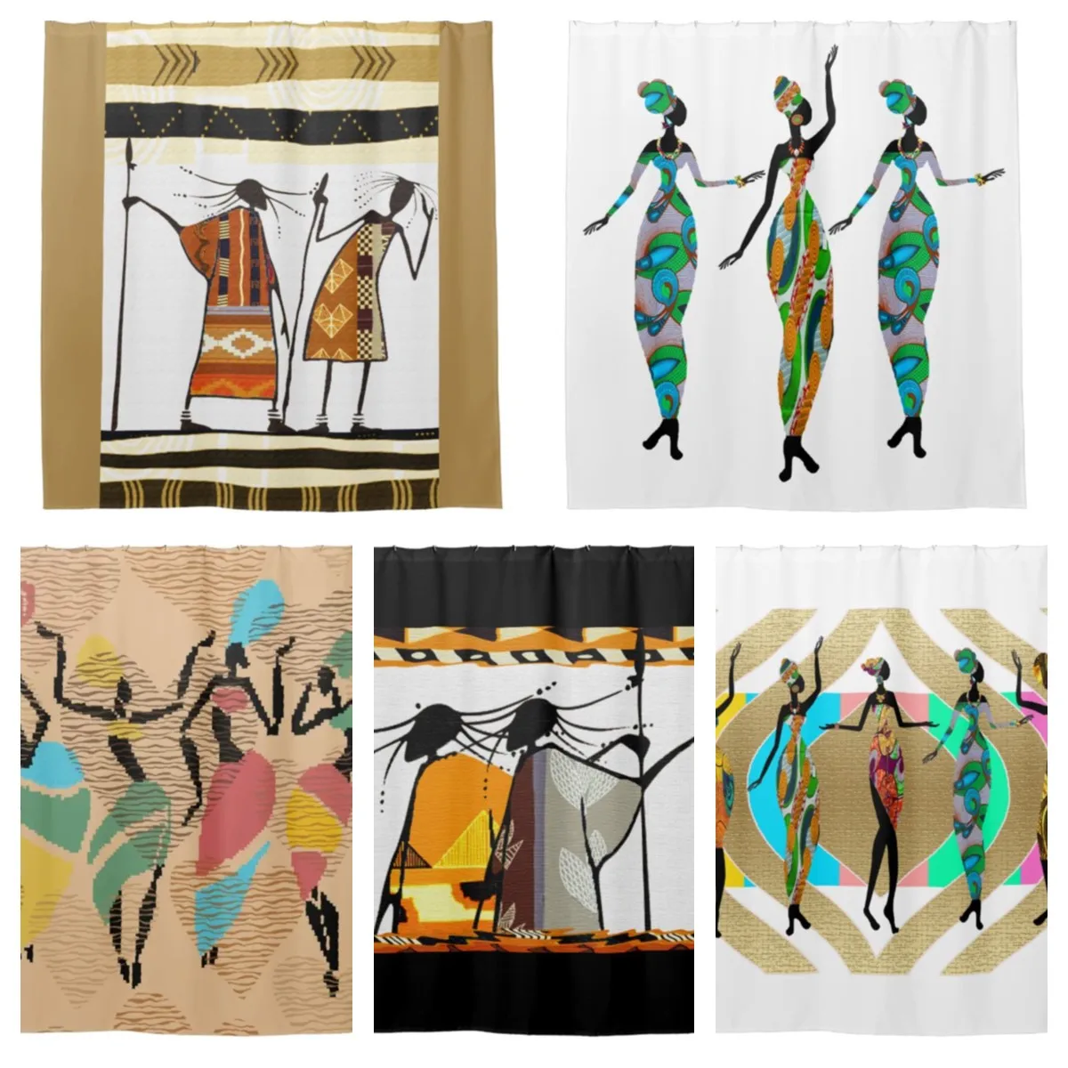 Contemporary African Tribal Folk Art, African Dance, African Lady Pattern Shower Curtain Bathroom Curtain With Hook Decoration