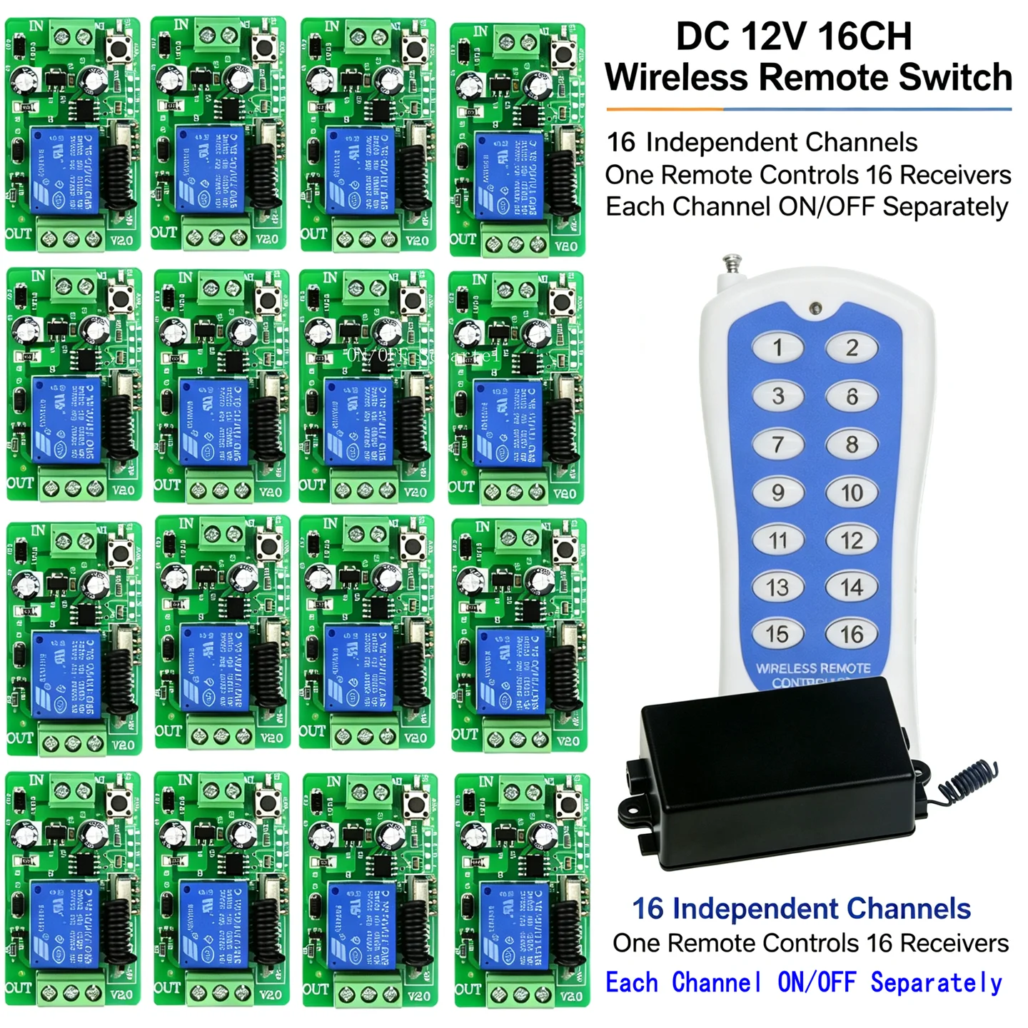 Home Automation Diy - Kit Relè Multi-Ricevitore Wireless 16 Canali