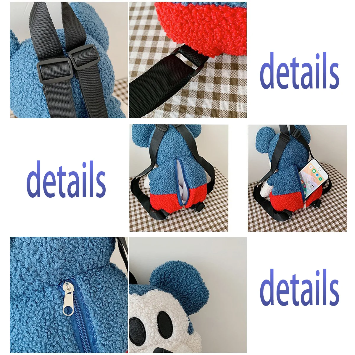 1pc Disney Mickey Mouse Doll Backpack Cute Plush Doll Backpack Ladies Double Backpack