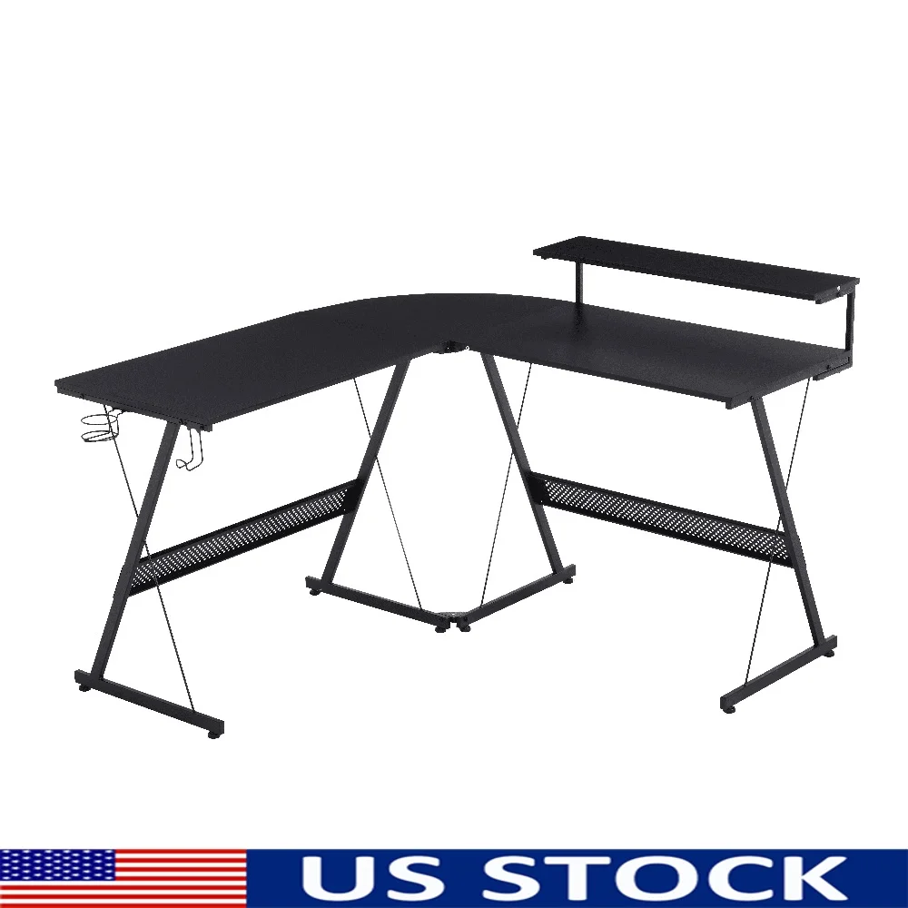 

L Shaped Gaming Desk with Storage Shelves Ample Workspace Durable Construction Smart Storage Solutions Modern Design Home Office