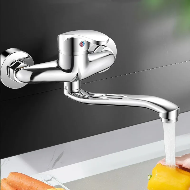 Double Holes Basin Faucet Wall Mounted Kitchen Faucet Hot&Cold Water Mixer Tap Wall Kitchen Mixers Kitchen Sink Tap