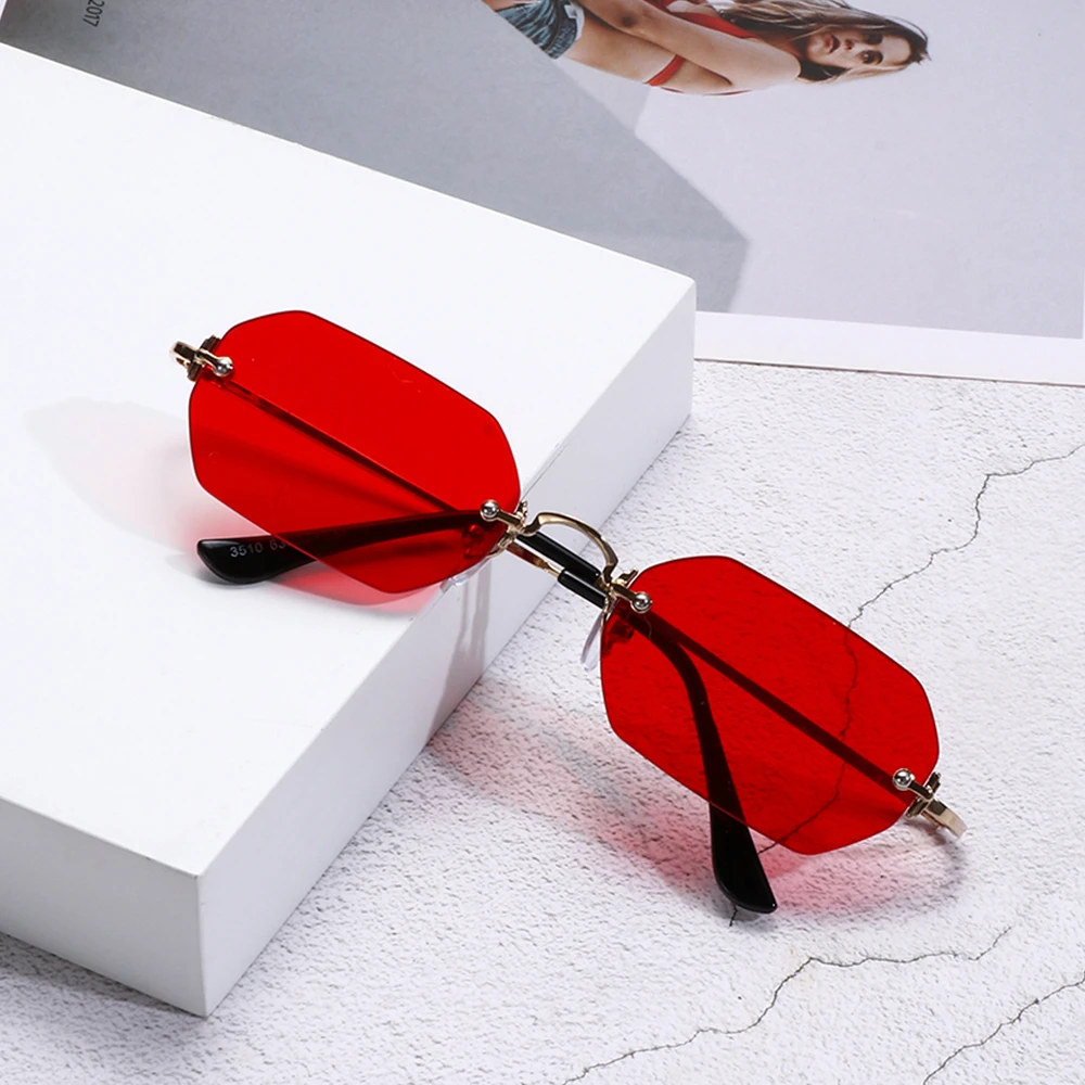 

Fashion Rimless Small Frame Sun Glasses UV400 Rectangle Sunglasses for Women Eyewear