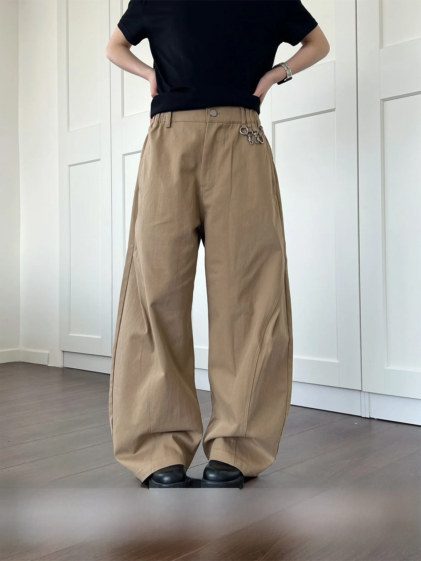 

Neutal Style Khaki Cotton Work Trousers Wide Leg Casual Pants Simple Design Unisex Long Trousers for All Occasions