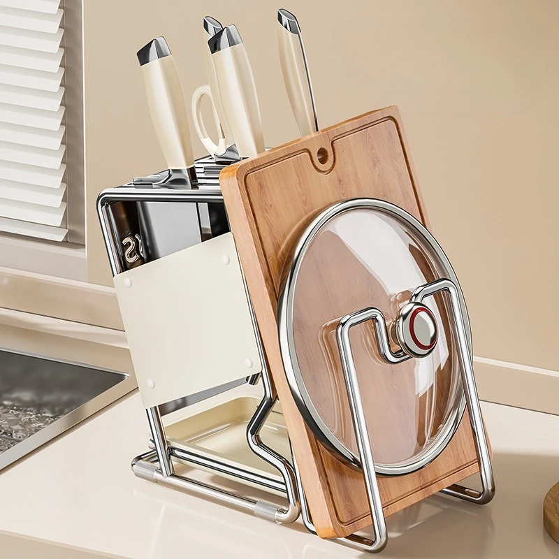 

Держатель для кухонного ножа из нержавеющей стали, органайзер на столешнице, многофункциональный держатель для палочек для еды, держатель для кухонной разделочной доски