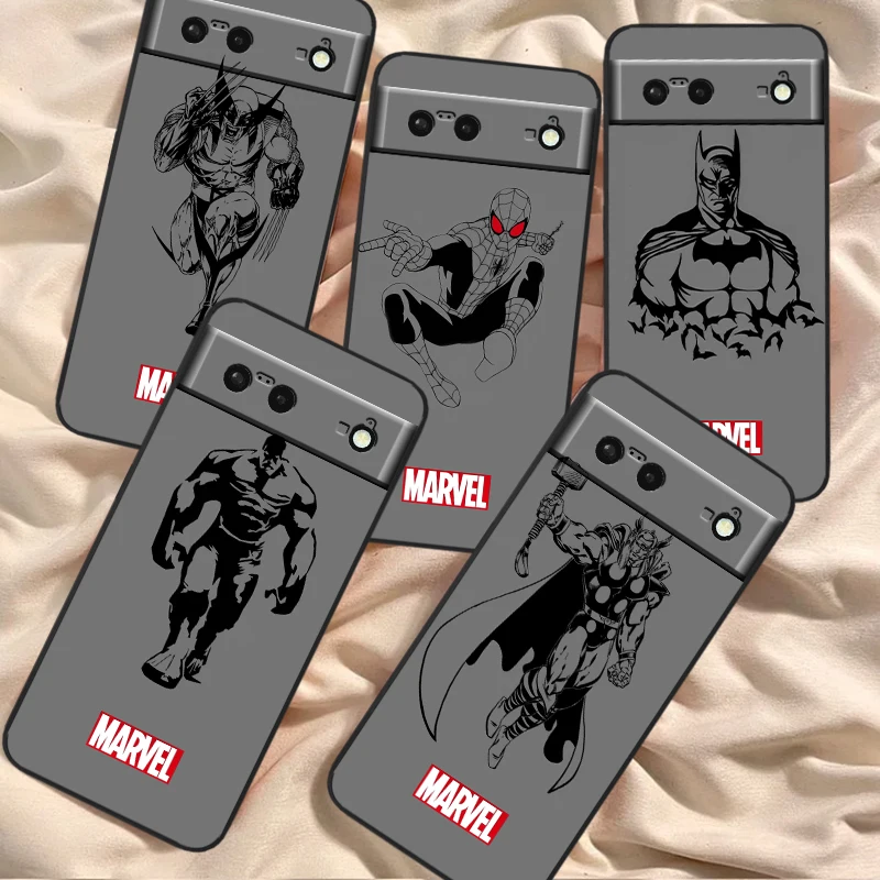 Marvel Spiderman Superhero For Google Pixel 9 8 7A 7 6A 6 5A 5 4 4A XL 5G Black Silicon Shockproof Shell Cover Phone Case