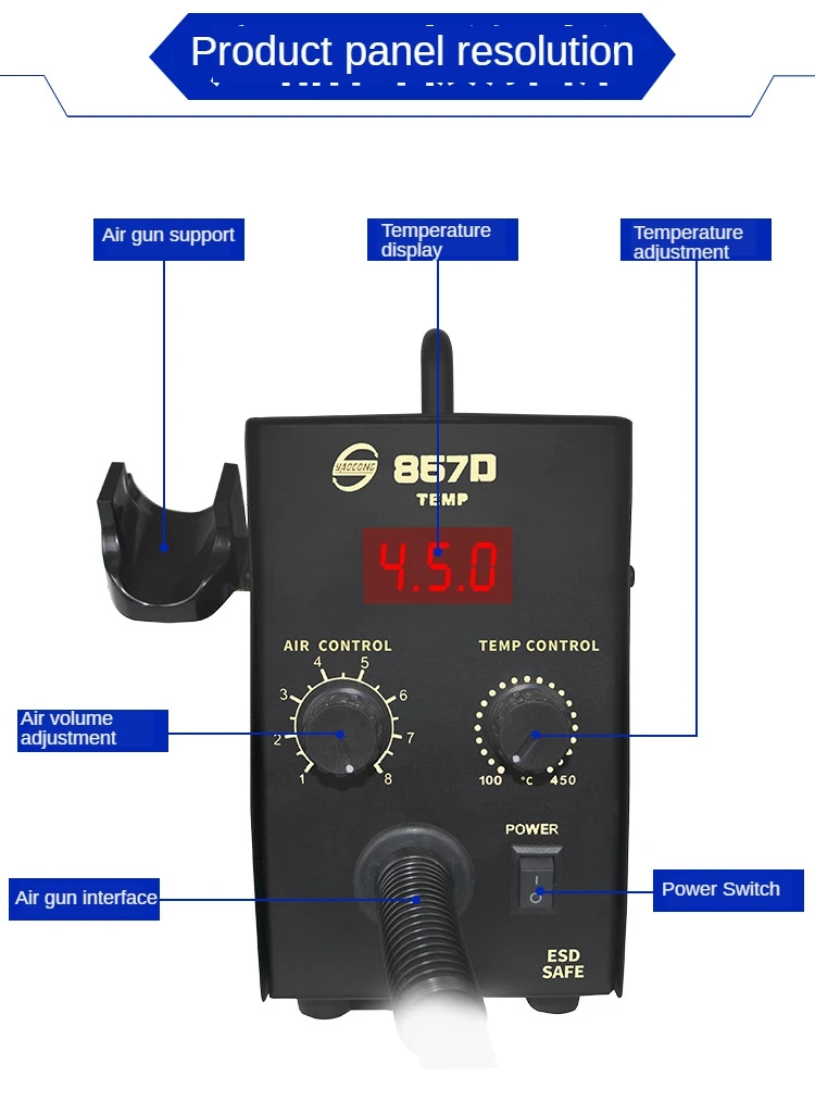 Yaogong 857d Heteluchtpistool Demontage Lastafel Thermostatisch Verstelbare Droogpistool Ventilator Lastafel Echt