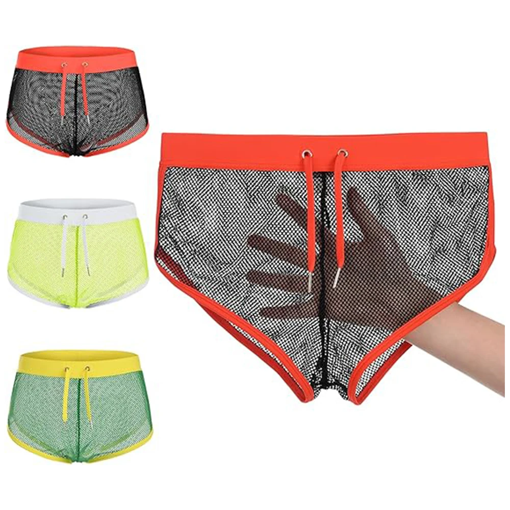 

Zonbailon Men's Mesh Shorts,Sexy Fishnet Boxer Underwear,See Through Openwork Boxers For Men