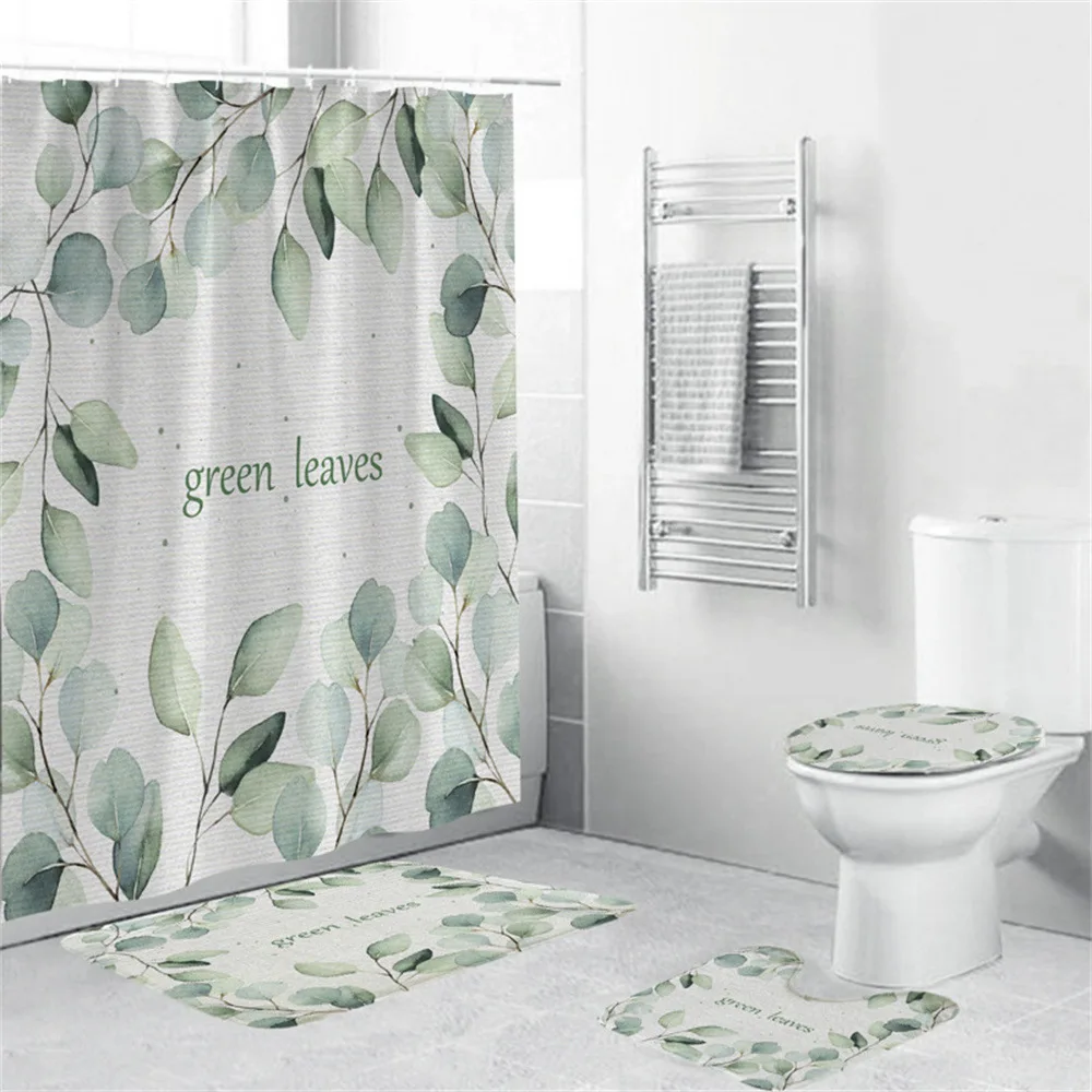 

Colorful Flower Shower Curtain Set Non-Slip Rug Toilet Cover Bath Mat Watercolor Floral Boho with Hooks Waterproof Bath Curtains