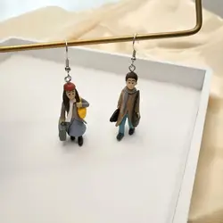 Creative Couple Resin Earrings Asymmetrical Woman And Man Design Cute Earrings For Women Statement Jewelry Kawaii Ear Accessorie