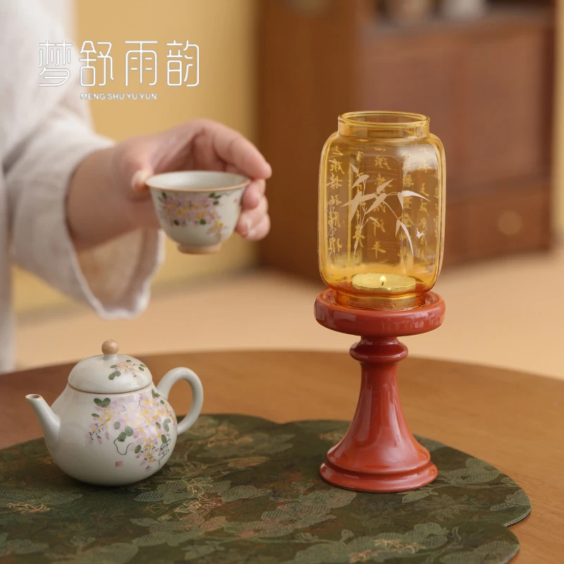 

Vintage Glass Candle Holder Zen Home Decor Antique Tea Room Atmosphere Lighting Fragrance Decor For Meditation Living Room