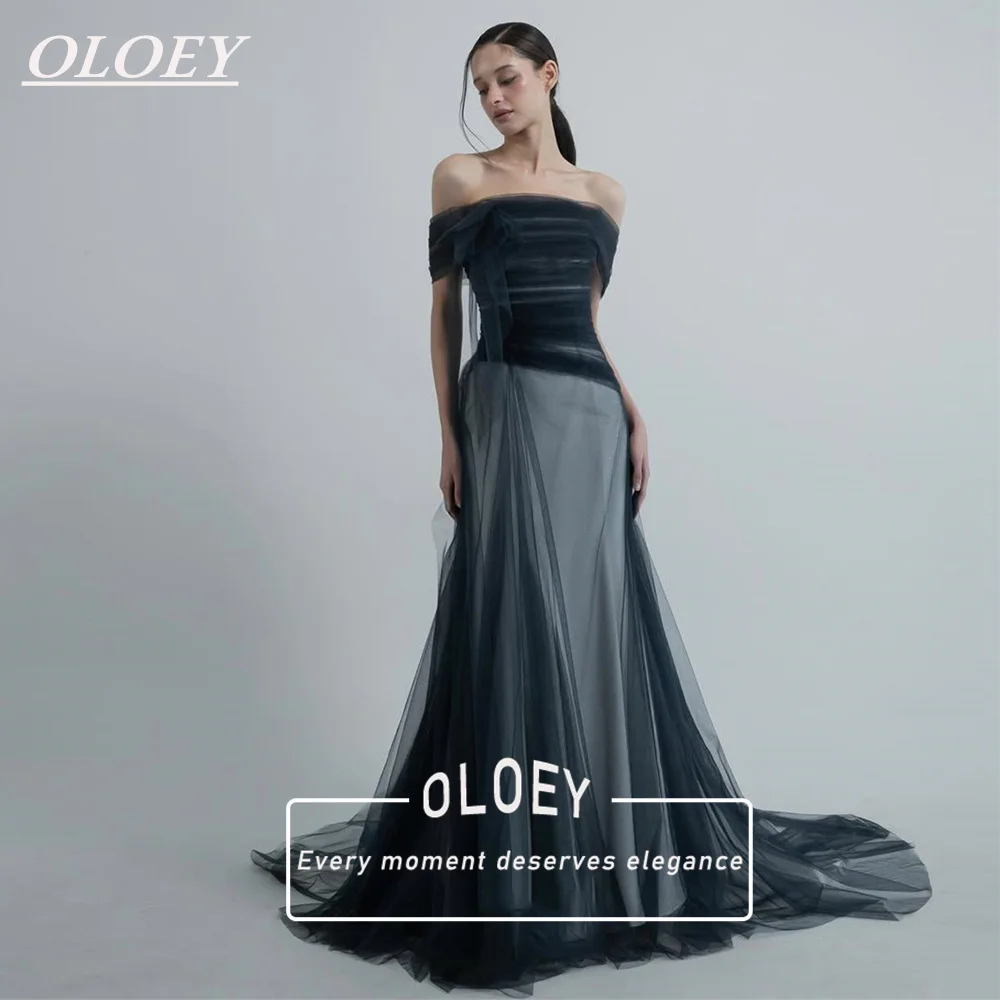 OLOEY Elegant Off Shoulder Mermaid Prom Party Dress Korea Photoshoot Reception Gown Contrast Color Evening Gown Corset Customzed