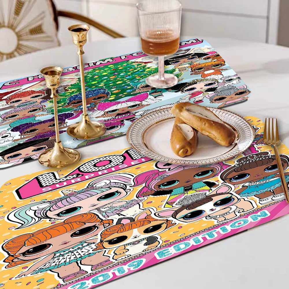 

Cute Lol Dolls Absorbent Drain Mat Countertop Dry Mats Printed Coffee Machine Draining Pad Kitchen Table Tableware Placemats