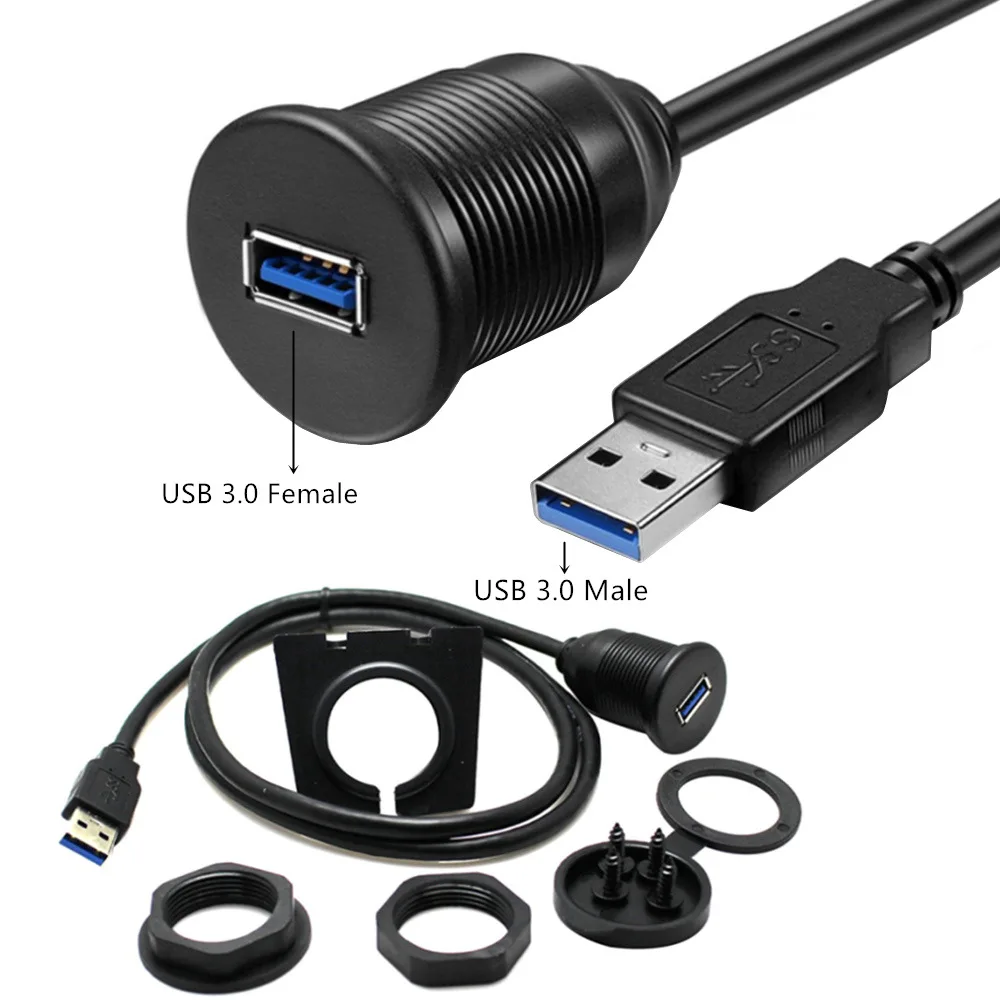 USB Panel Flush Mount Cable USB 3.0 Extension USB Mount, Dash Mount,Flush Mount, Panel Mount Cable, For Car Boat Motorcycle1m/2m