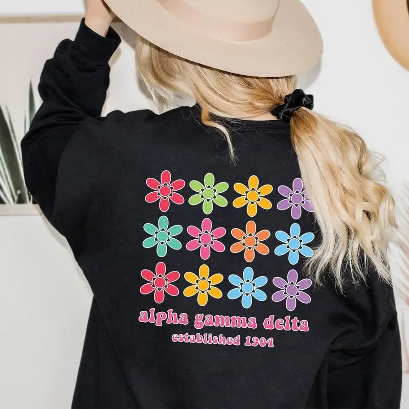 سويت شيرت Alpha Gamma Delta - سويت شيرت Alpha Gam Floral Bloom Sorority برقبة دائرية