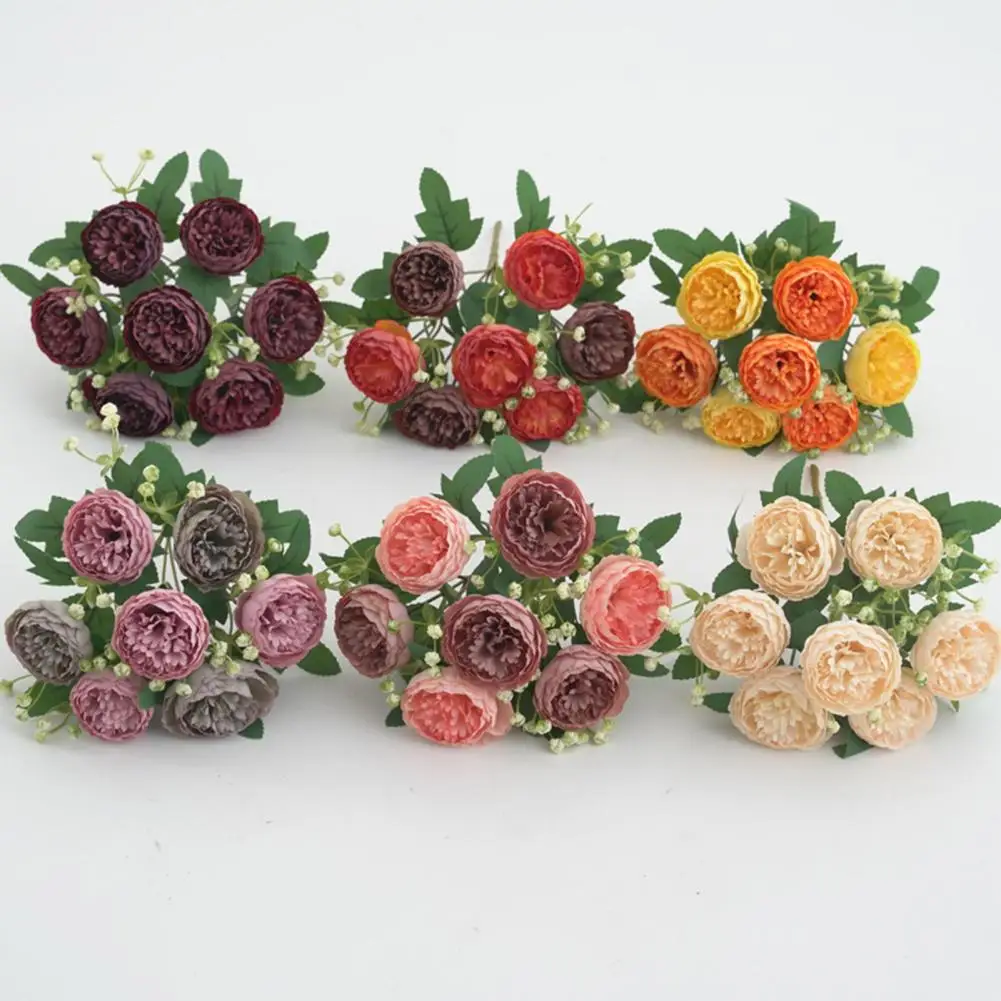 Artificial Peonies Branch with Stem 7 Head Realistic Reusable Home Wedding Party Faux Flower Floral Decoration Photo Props