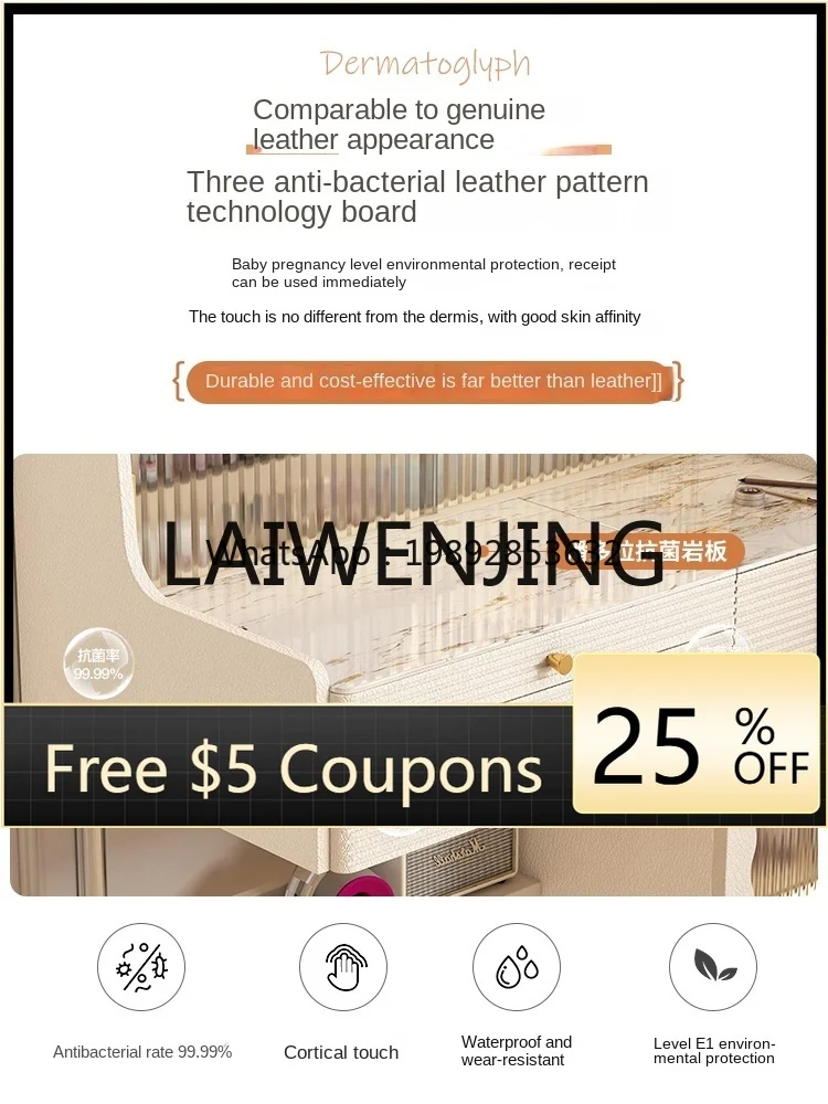 

6 Dresser Bedside Table Integrated Cream Style Bedroom Wall Side Folding Mirror