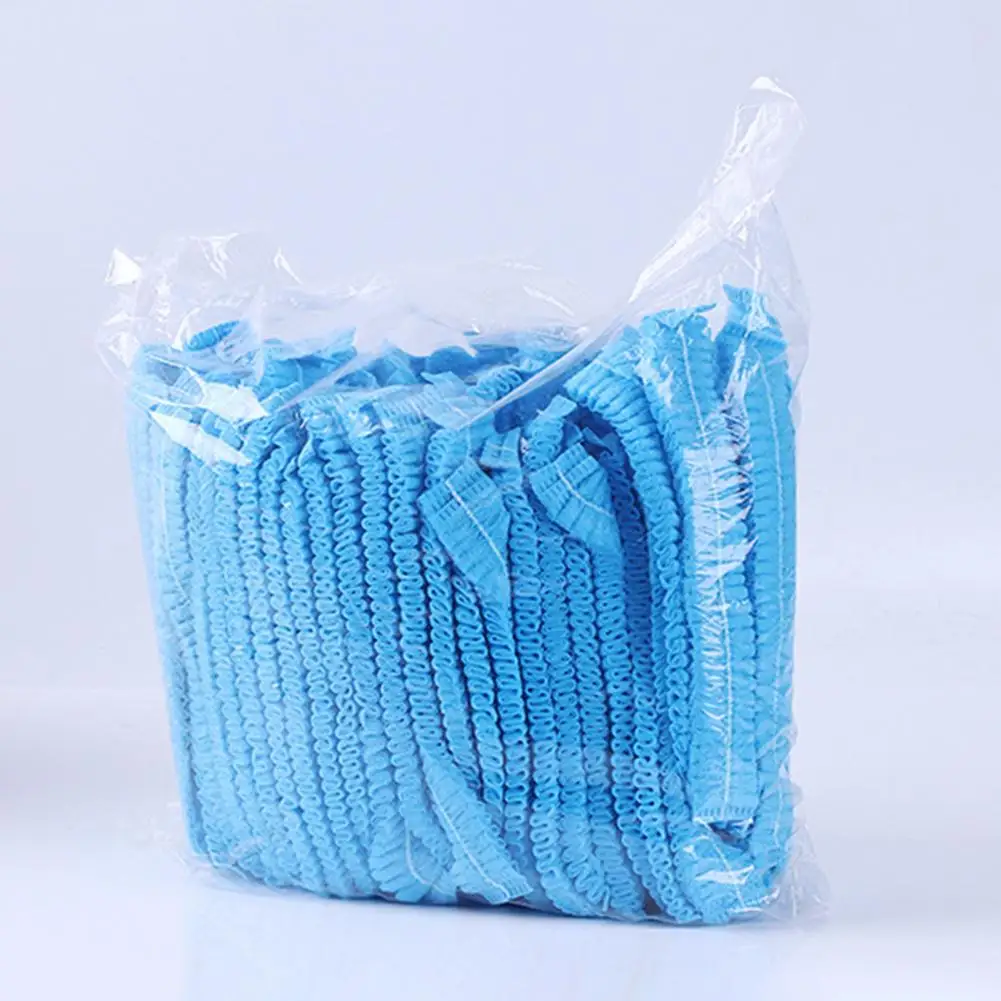 100Pcs/Bag Shower Cap Head Cover Elastic Plastic Disposable Non Woven Fabric Hair Net Hat Chef Catering Hats Disposable Hair Hat