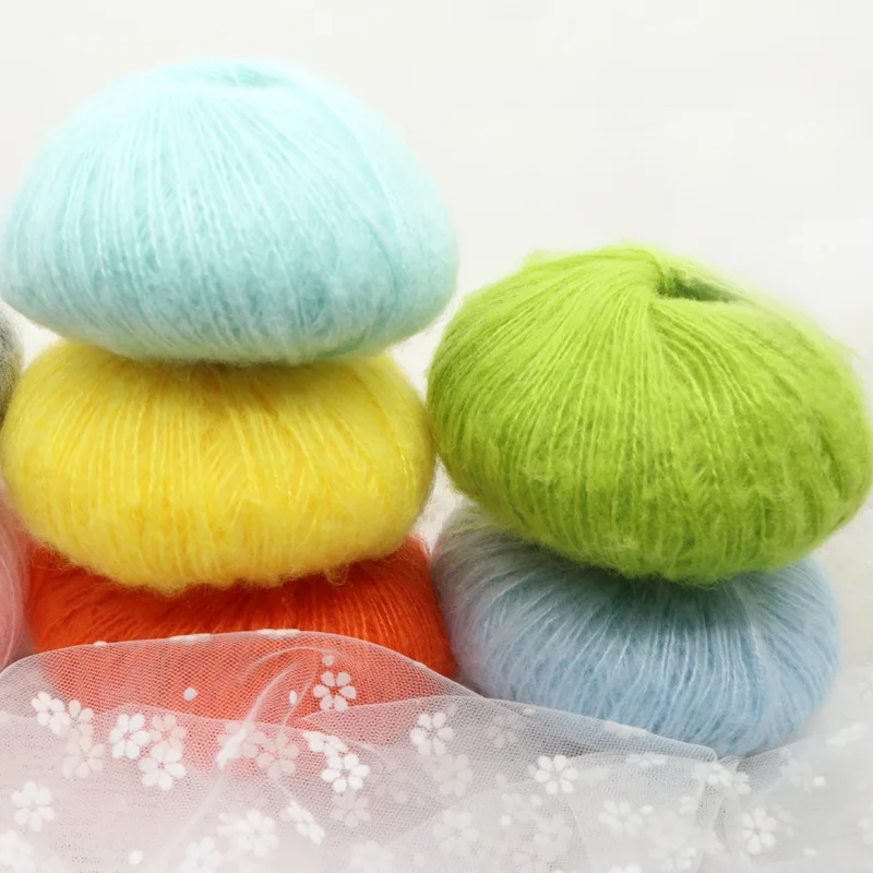 Fil mohair pour tricoter, 25g, pour pull, écharpe, châle, crochet, tricoté à la main, ligne longue en peluche, 1 pièce