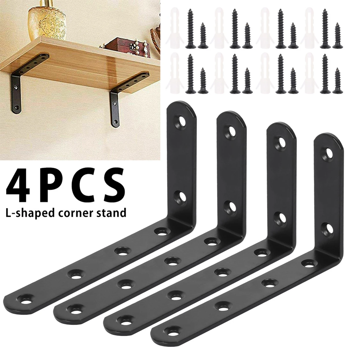 

1/5 sets L shape Shelf Brackets Heavy Duty Shelf Bracket Wall Mounted Right Angle Support Holder DIY Steel Furniture Home Decor