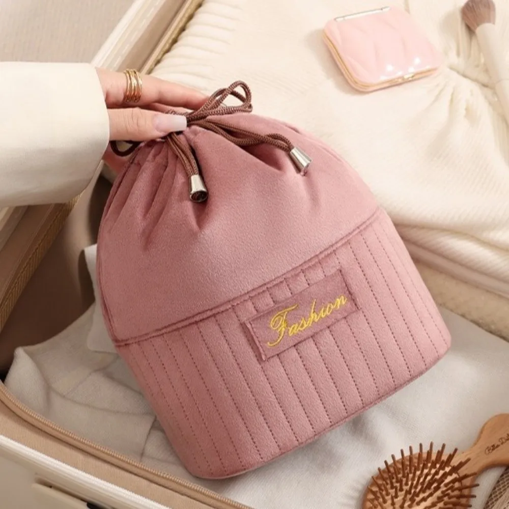 

Large Capacity Drawstring Makeup Bag Lightweight Vertical Style Toiletry Bag Thickened Partition Design Cosmetic Bag