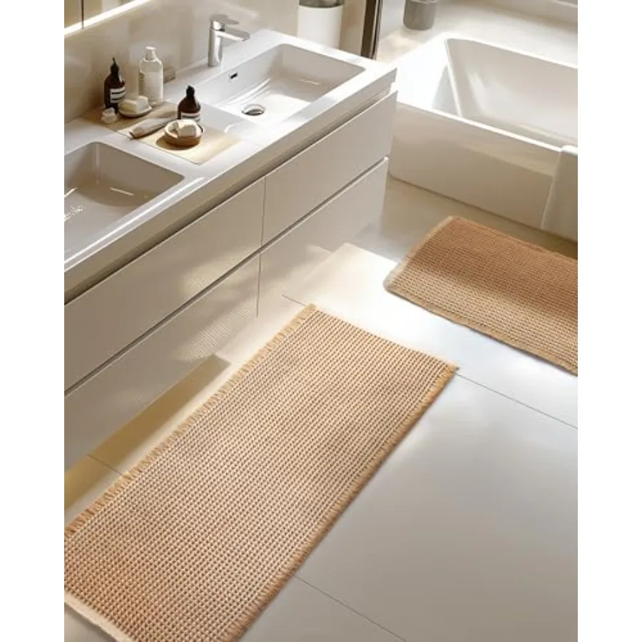 

Large Waffle Bath Mat Set Non Slip Bathroom Mat Set 2 Pcs Ultra Absorbent Bath Mats Machine Washable Bath Rugs and White and 16