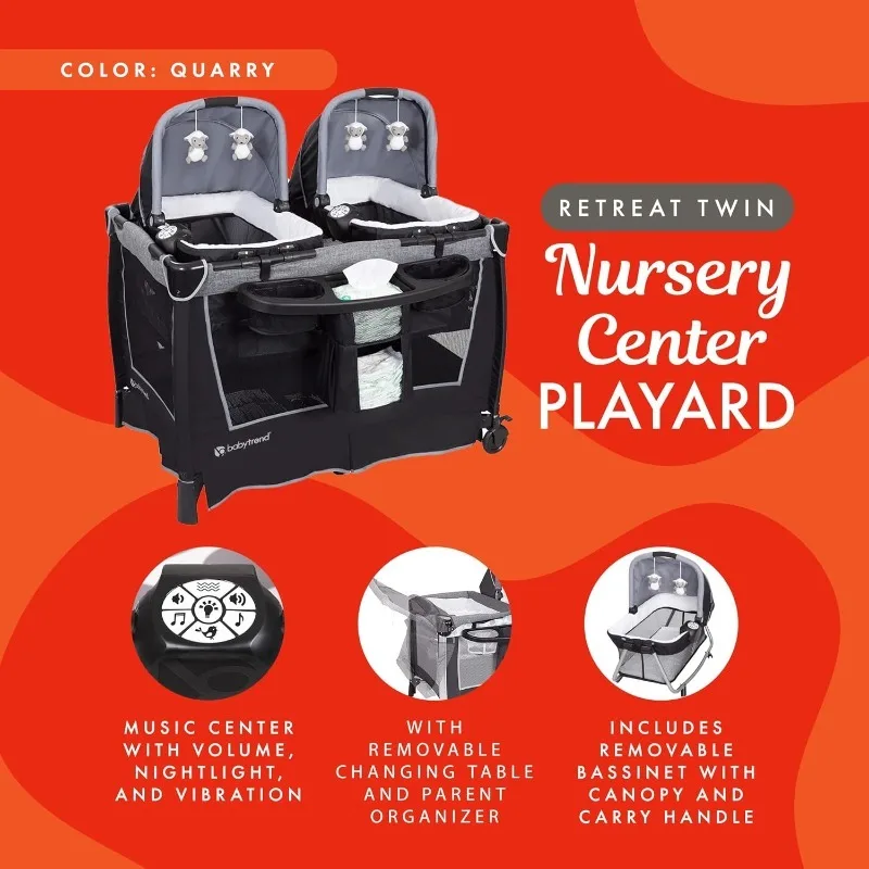 Retreat Nursery Center with Two Removable Rock A Bye Bassinets, Changing Table, Organizer, and Music Center with Nigh