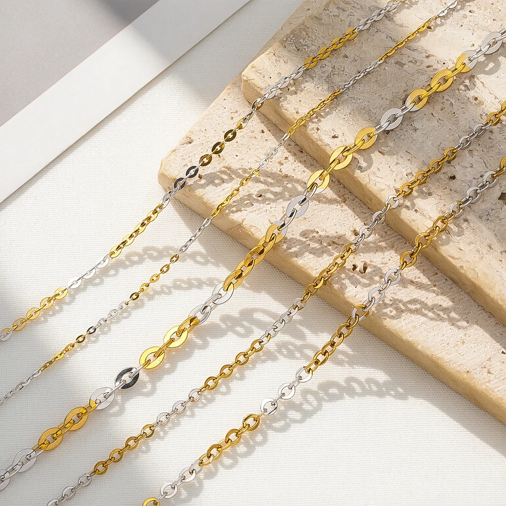 0.5/1Meter Stainless Steel O Shape Link Chain Two Tone Thin Basic Chains DIY Bracelet Necklace Jewelry Making Supplies Wholesale