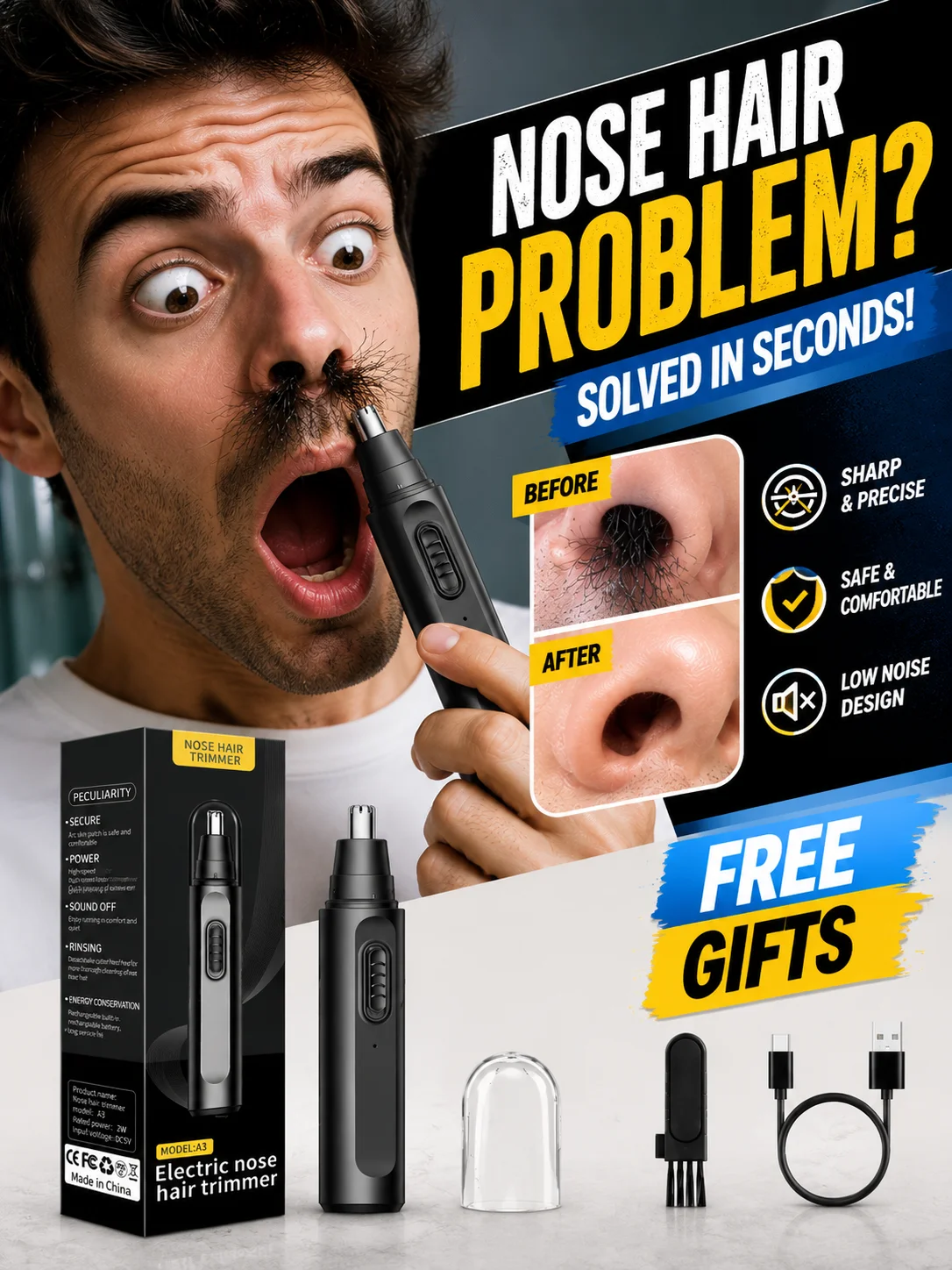 

Rechargeable electric nose hair trimmer Spot hair trimmer Ear hair trimmer Partial razor, Free shipping