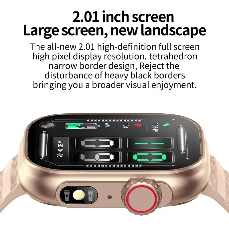 LED Flashlight Smart Watch Men Women 100+ Sport Modes Fitness Tracker Body Temperature 2.01” Screen Smartwatch For Huawei Xiaomi