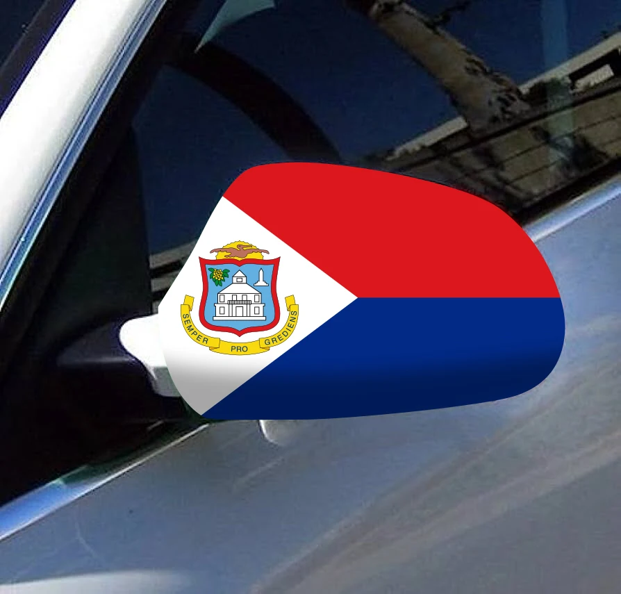 Directly Delivery 2 Pcs Free Size Four-way stretch fabric Sint Maarten Flags Car Mirror Cover