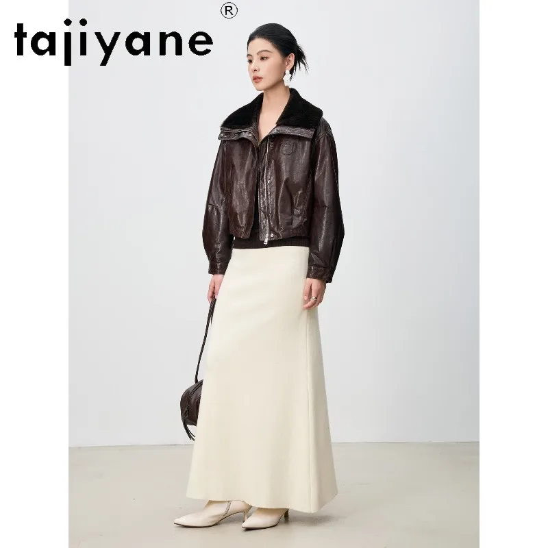 TAJIYANE Winter Sheepskin Genuine Leather Down Jacket 90% Goose Down Puffer Jacket Woman Cropped Fur Shearling Leather Coat 가죽자켓