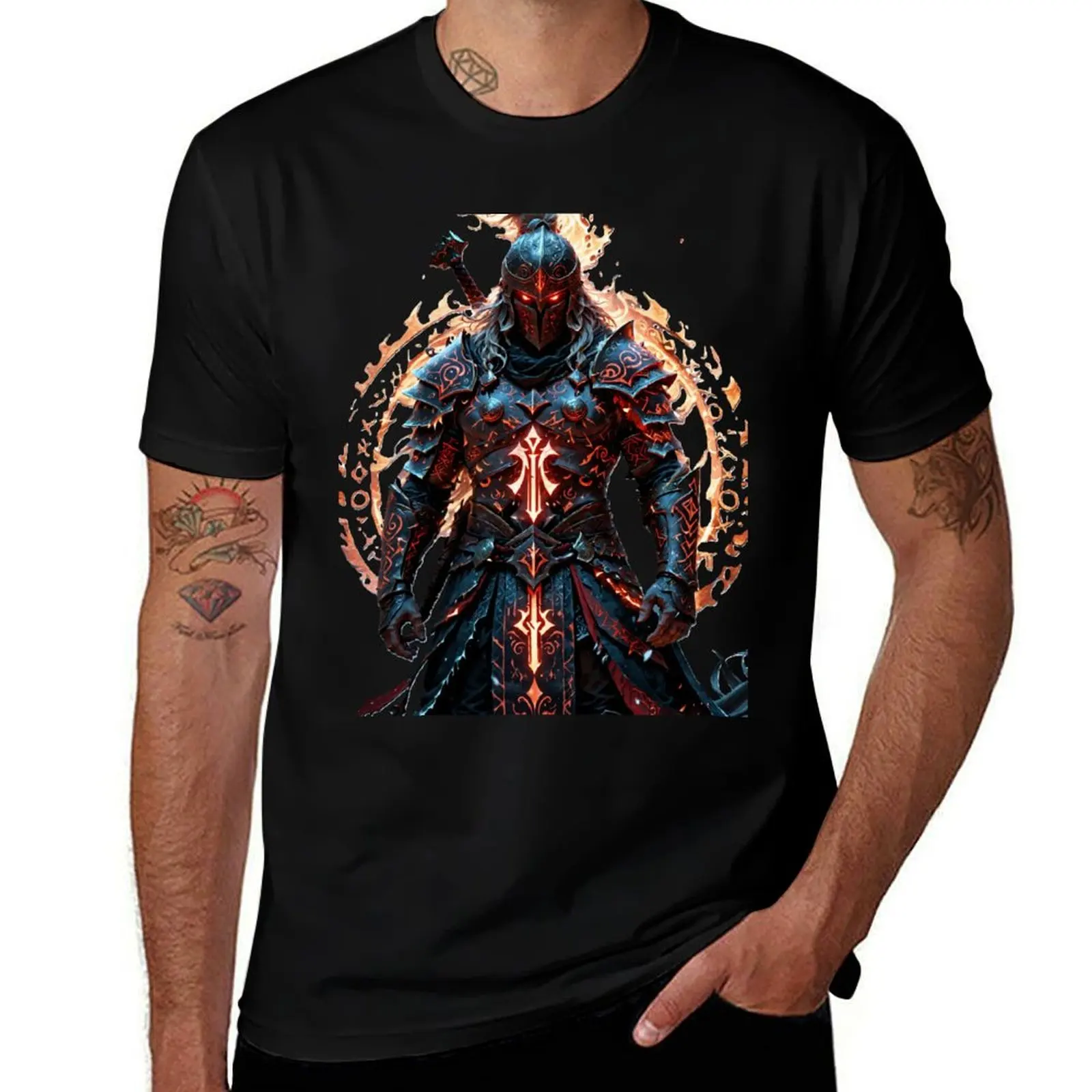 Runebound Warlord of the Eternal Flame T-Shirt Simple Line Art Print Tee T-Shirt