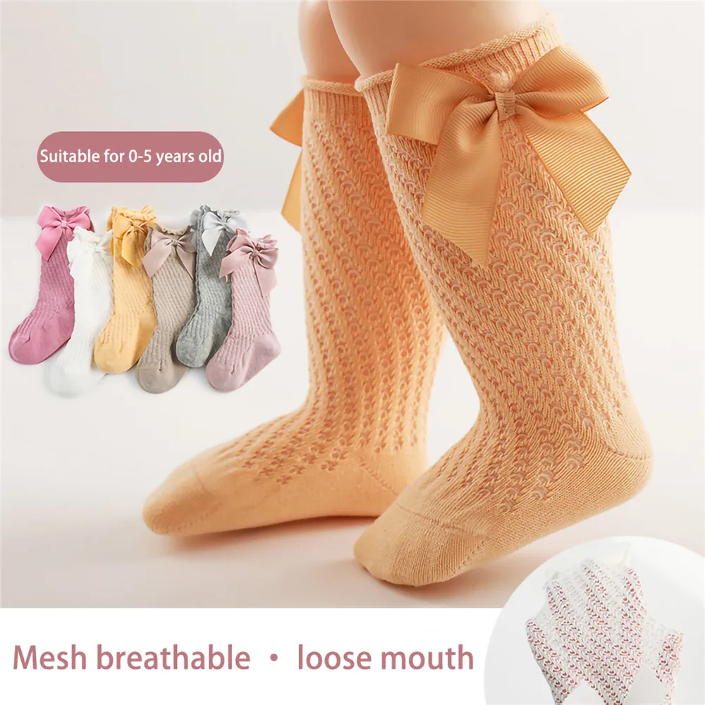 

Baby Girl Cute Bowknot Stockings Solid Color Knee-high Socks 0-5Y Infant Toddler Kids Casual Stretchy Knit Breathable Socks New