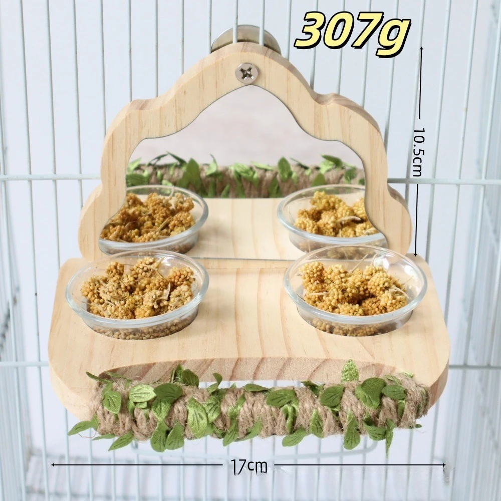New Parrot Bird Products Food Cup Mirror Stand Combination Bird Mirror Multi-color Stand Bird Cage Decompression Pet Toy