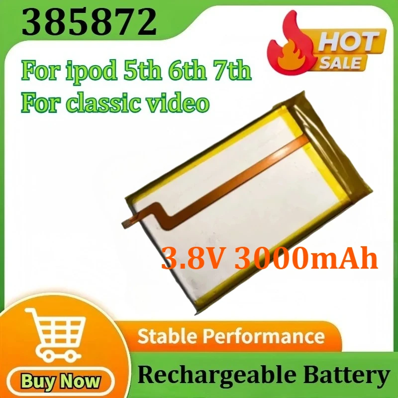 

385872 3.8V 3000mAh for Ipod 5th Gen Video 30gb 6th Gen Classic 80gb120gb 7th Gen 160gb Replacement SSD HD Upgrade Batteries